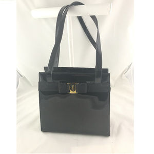 Ferragamo Vara Bow Shoulder Patent Leather Bag